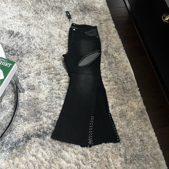 Fashion Nova Self Assured Stretch Embellished Bootcut Jeans - Black Wash - Picture 7 of 10